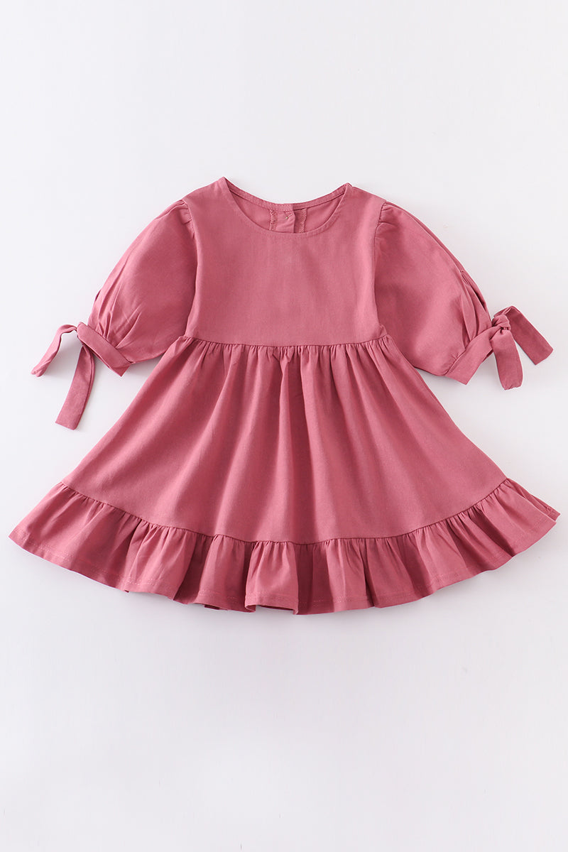 PINK RUFFLE DRESS WITH BOW ON SLEEVE