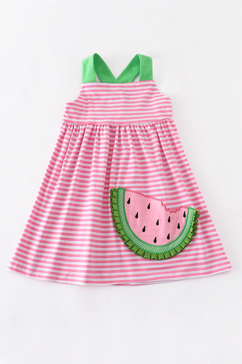 Pink Stripe Watermelon Ruffle Dress